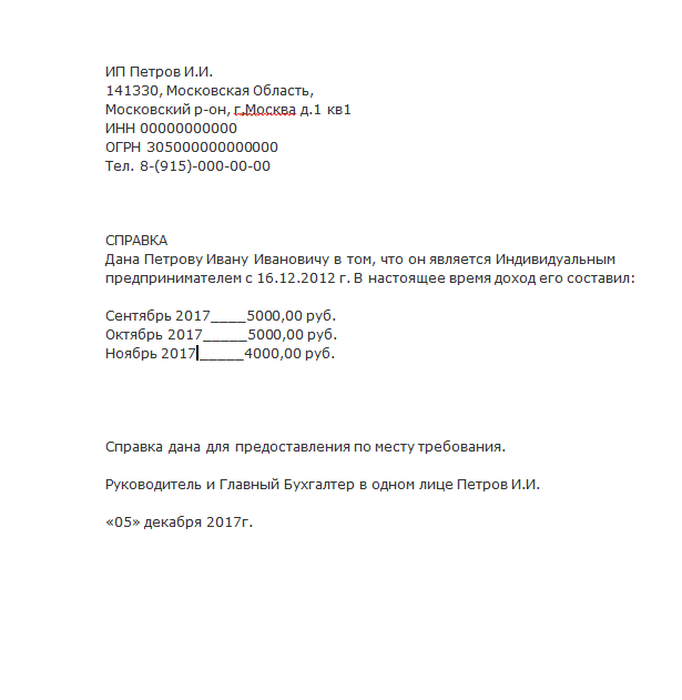 Как написать справку о доходах для ип самому себе образец соцзащиты